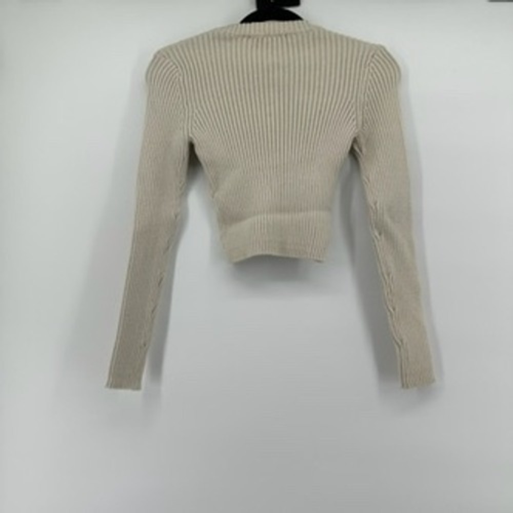 Zara Ribbed Knit Long Sleeve Top Crew Neck Slim‎ Fit Beige Womens Small - Picture 4 of 6